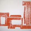 Silkscreen print #45/95, brick red, from rubbing of Black Priestess