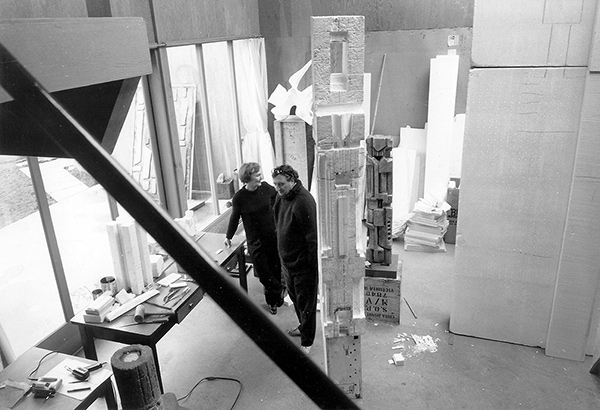 Elza and Herbert Siebner in studio with styrofoam. Photo: Karl Spreitz.