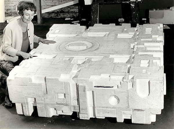 Meditation Piece styrofoam with artist. Photo: Ken McAllister.